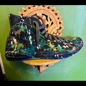 Graffiti painted sneakers, one of a kind.